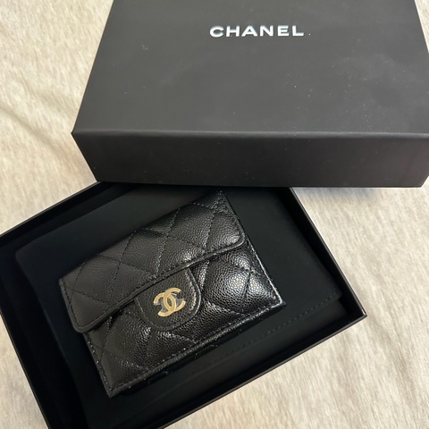 ｜閒置品｜Chanel 荔枝牛皮 三折皮夾 短夾 淡金色