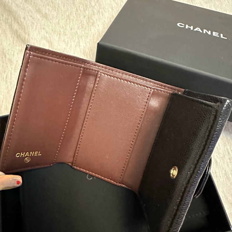 ｜閒置品｜Chanel 荔枝牛皮 三折皮夾 短夾 淡金色-1