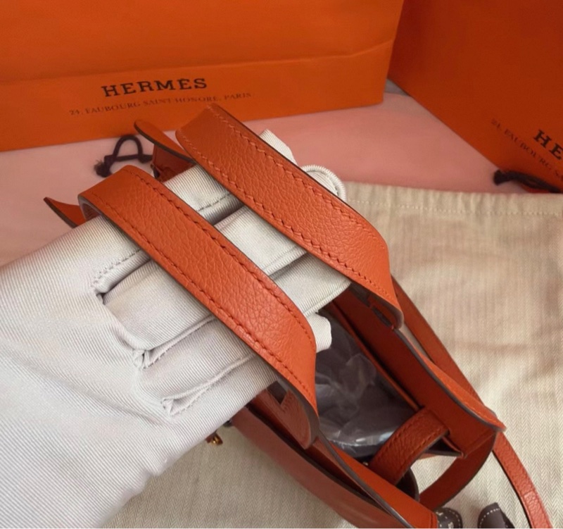 Hermes愛馬仕橙色金扣halzan 25 Z刻 TC牛皮細膩耐磨、不易划痕。底長24cm-2