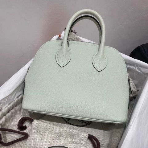有購証🩷 99新 愛馬仕/Hermes 保齡球mini氣泡綠銀扣 山羊皮b刻 大全套