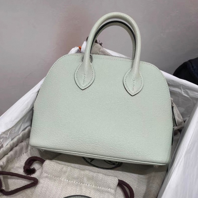 有購証🩷 99新 愛馬仕/Hermes 保齡球mini氣泡綠銀扣 山羊皮b刻 大全套-0