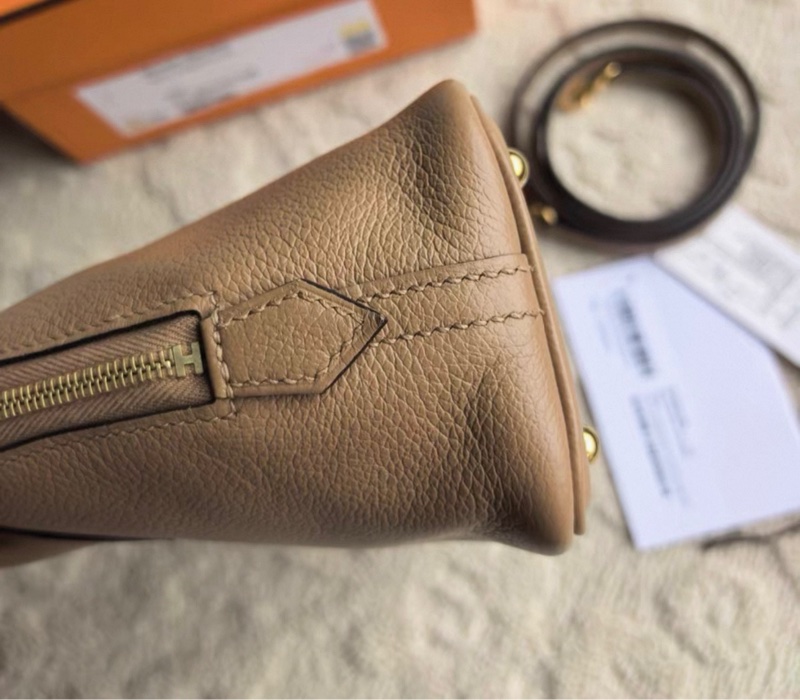 有購証🩷 愛馬仕Hermes  Mini Bolide 保齡球 奶茶色金扣  Evercolor皮 U刻國專大全套-2