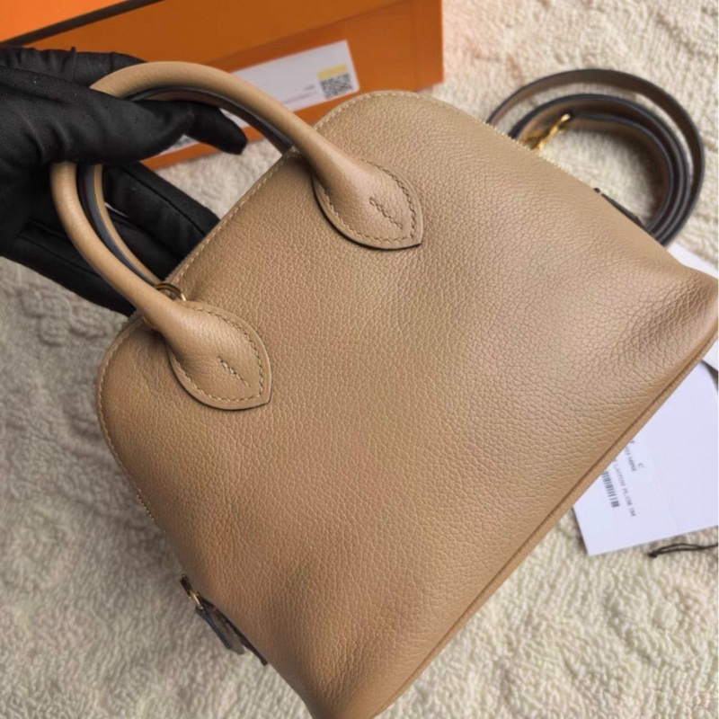 有購証🩷 愛馬仕Hermes  Mini Bolide 保齡球 奶茶色金扣  Evercolor皮 U刻國專大全套-4