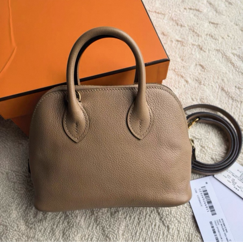 有購証🩷 愛馬仕Hermes  Mini Bolide 保齡球 奶茶色金扣  Evercolor皮 U刻國專大全套-5