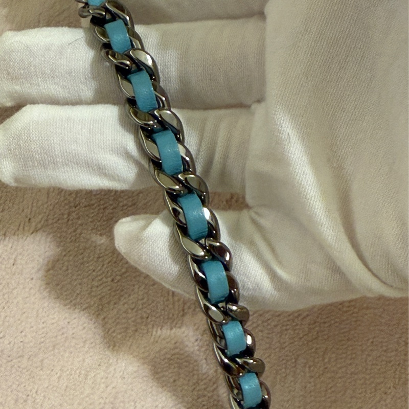 CHANEL 19 淺藍綠色牛仔 金銀雙色鏈條包 斜背小廢包 31開-19