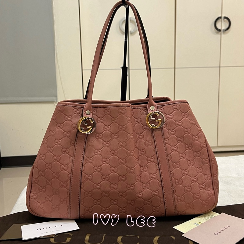 GUCCI GG 帆布 Guccissima GG Twins 托特包 手提包 粉紅 232957 正品 二手精品-0