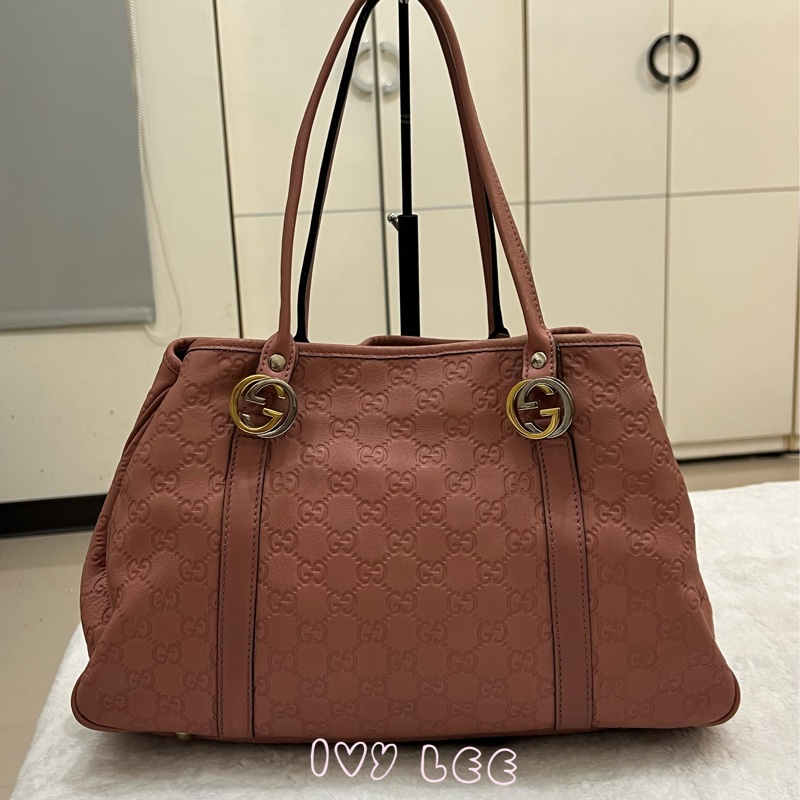 GUCCI GG 帆布 Guccissima GG Twins 托特包 手提包 粉紅 232957 正品 二手精品-1