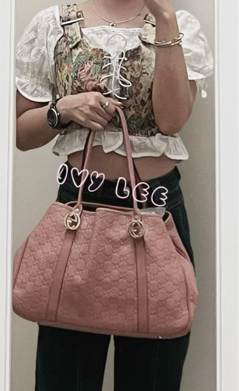 GUCCI GG 帆布 Guccissima GG Twins 托特包 手提包 粉紅 232957 正品 二手精品-30