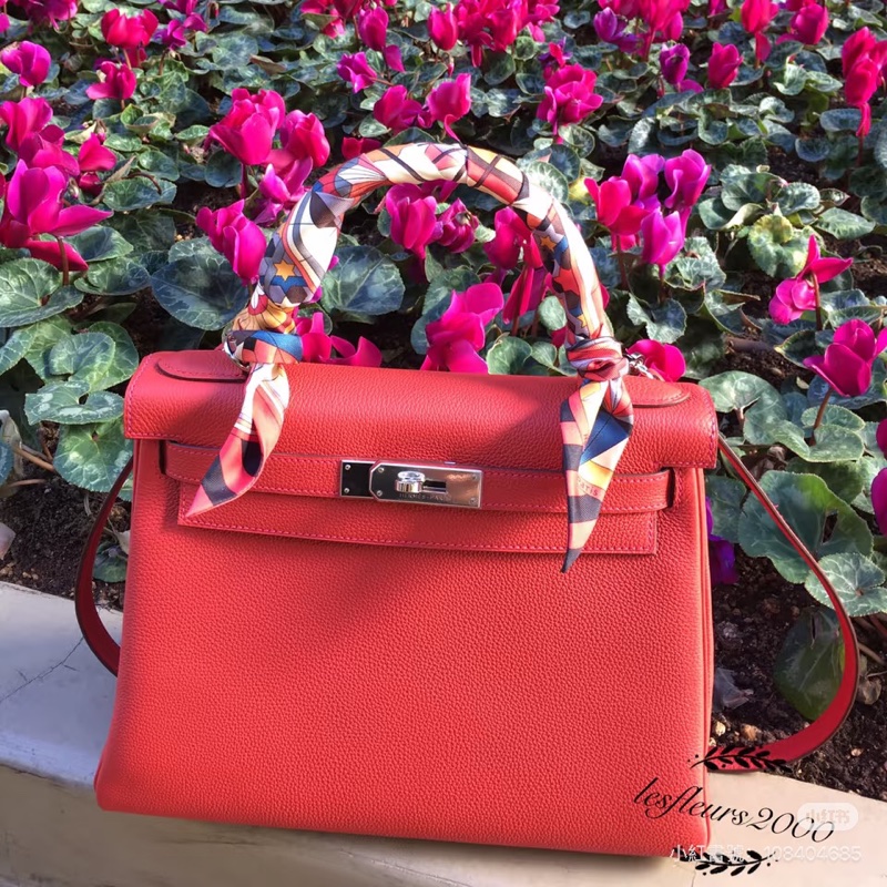 99新五金帶膜🌟 #愛馬仕 #kelly28 #磚紅色 #銀釦 #TC皮 K28-0
