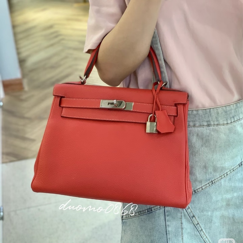 99新五金帶膜🌟 #愛馬仕 #kelly28 #磚紅色 #銀釦 #TC皮 K28-3