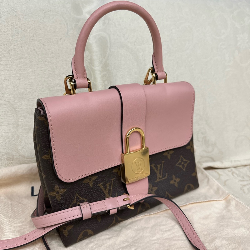 (非常新) LV原花拚櫻花粉Locky BB手提側背包M44080-3