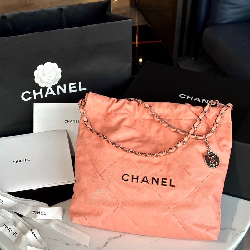 全新全配❤️ #香奈兒 #粉色 #荔枝皮 #22bag #小號-2