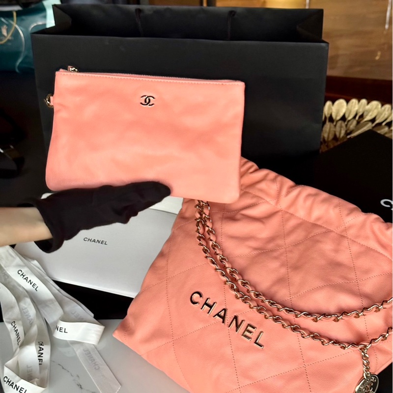 全新全配❤️ #香奈兒 #粉色 #荔枝皮 #22bag #小號-12