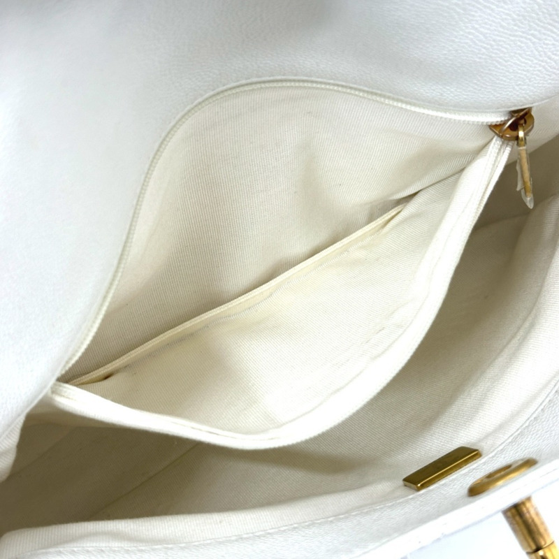 香奈兒 AS5384B 絎縫雙口袋兩用單肩包，魚子醬紋皮革，白色-10