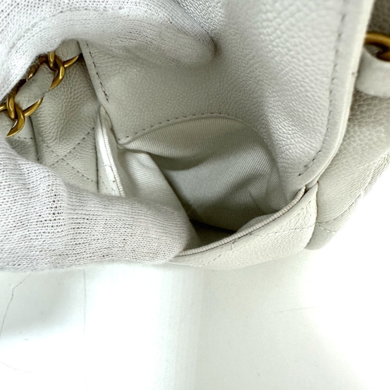 香奈兒 AS5384B 絎縫雙口袋兩用單肩包，魚子醬紋皮革，白色-14