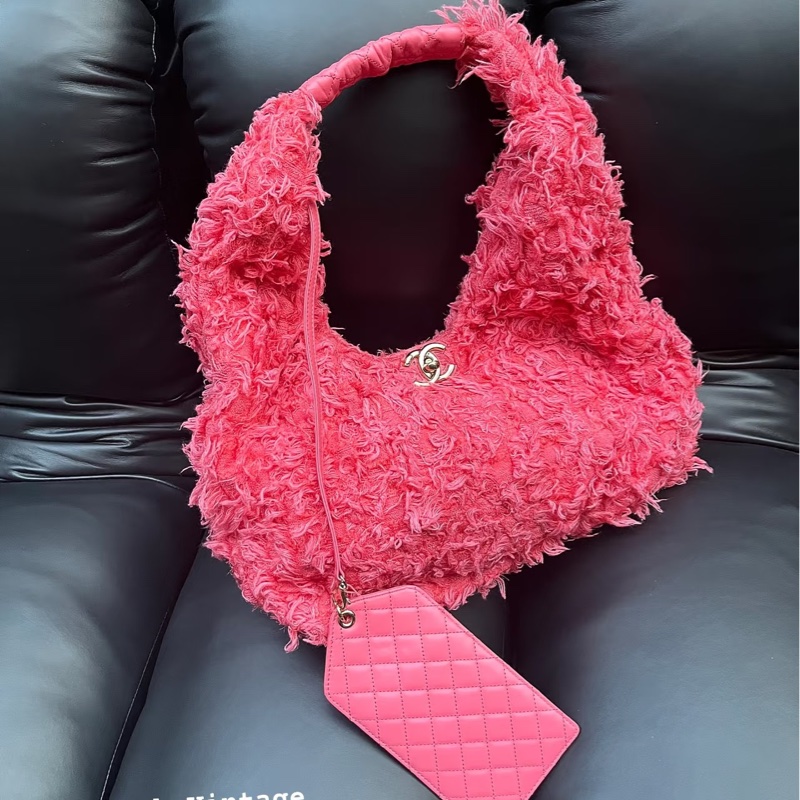 99新全配❤️ #香奈兒 21年秀款 #粉色 #毛毛流蘇 #hobo #子母包-3