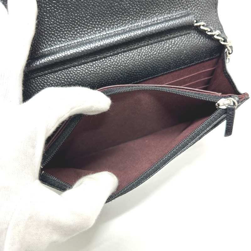 香奈兒 AP0250 魚子醬紋皮革絎縫鏈條錢包單背包，黑色-10