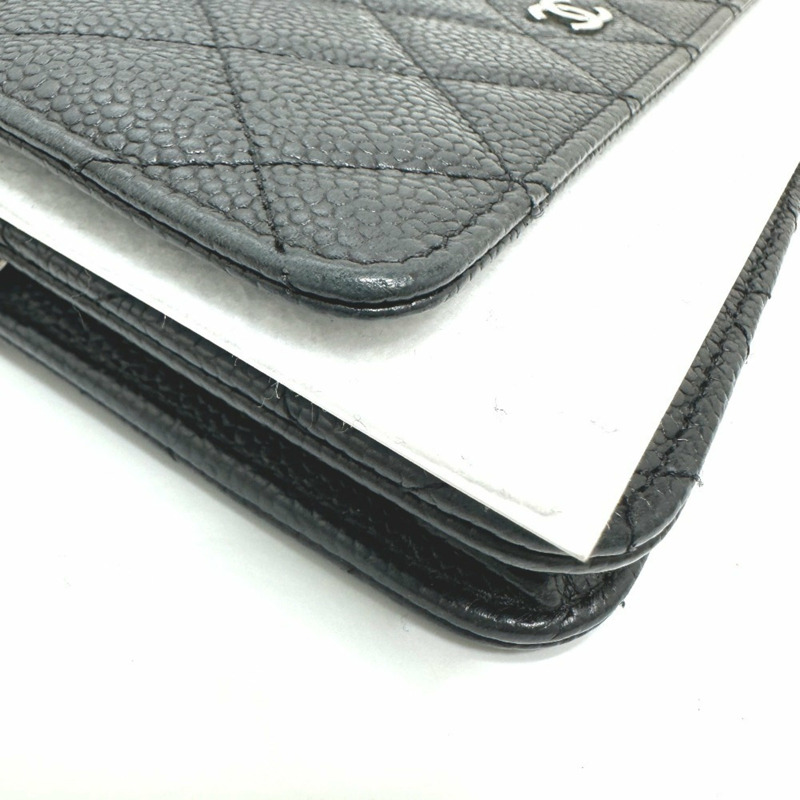 香奈兒 AP0250 魚子醬紋皮革絎縫鏈條錢包單背包，黑色-14