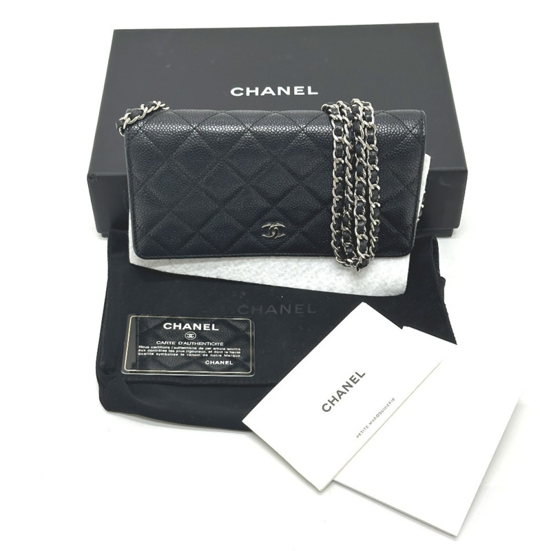 香奈兒 AP0250 魚子醬紋皮革絎縫鏈條錢包單背包，黑色-16