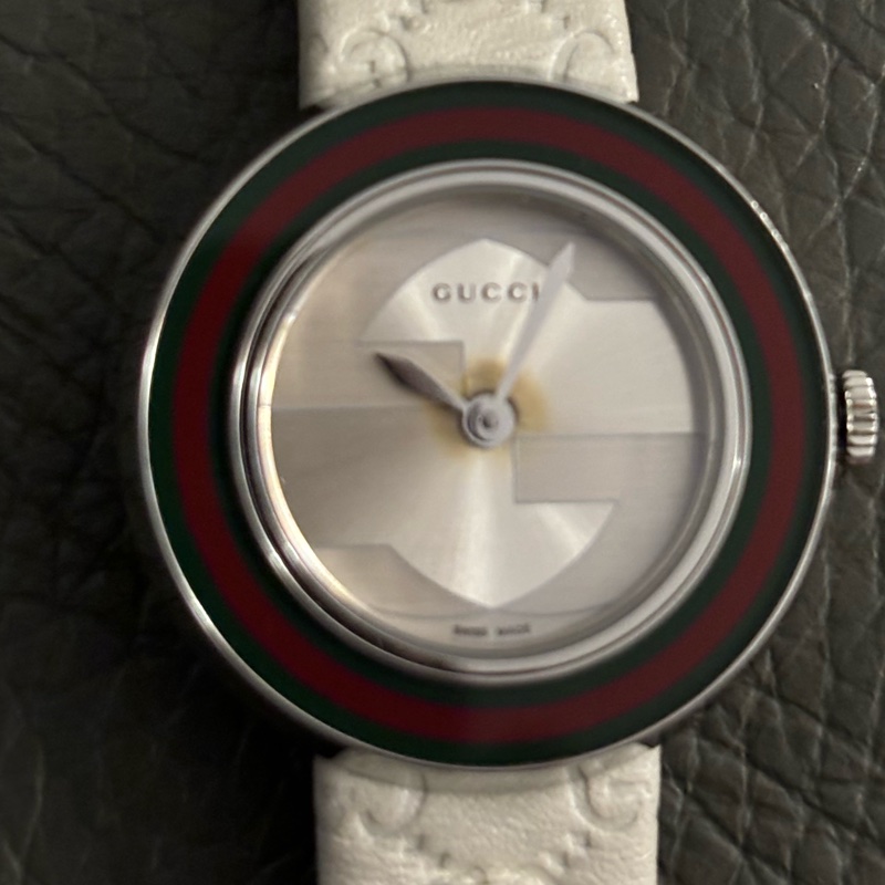 Gucci 古馳 造型女士手錶 白色滿版logo壓紋錶帶-10