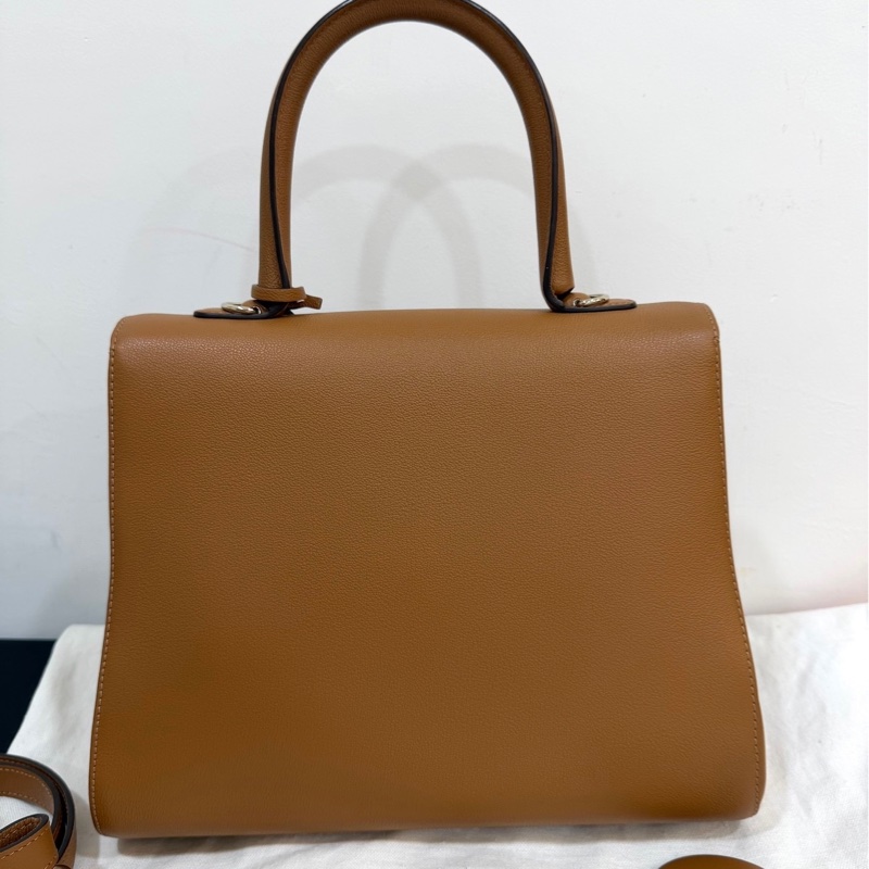 Delvaux 牛皮皮革Brillant MM 金扣 金棕色 手提包 肩背包 側背包 斜背包-12