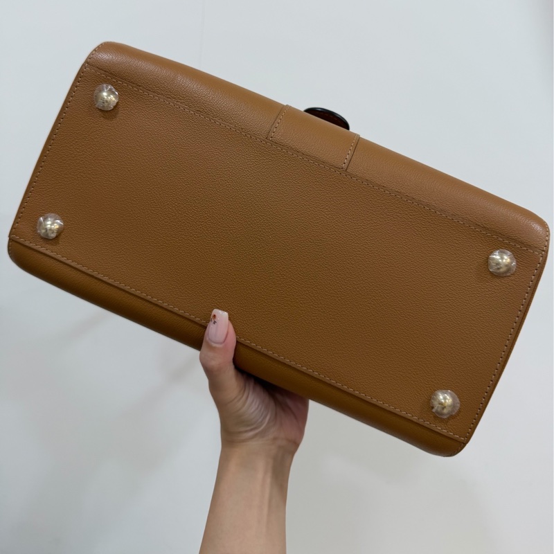 Delvaux 牛皮皮革Brillant MM 金扣 金棕色 手提包 肩背包 側背包 斜背包-13