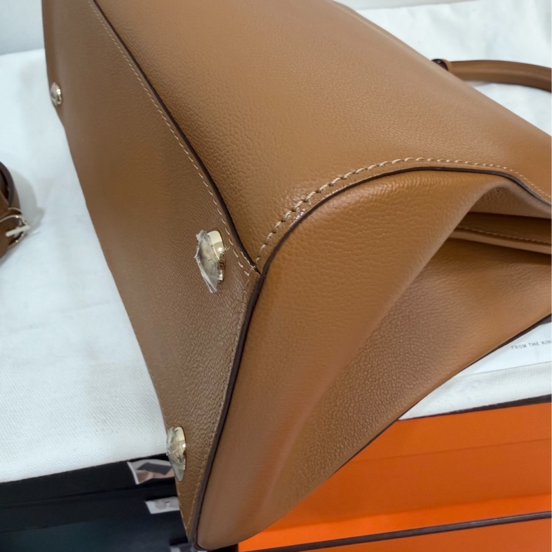 Delvaux 牛皮皮革Brillant MM 金扣 金棕色 手提包 肩背包 側背包 斜背包-14