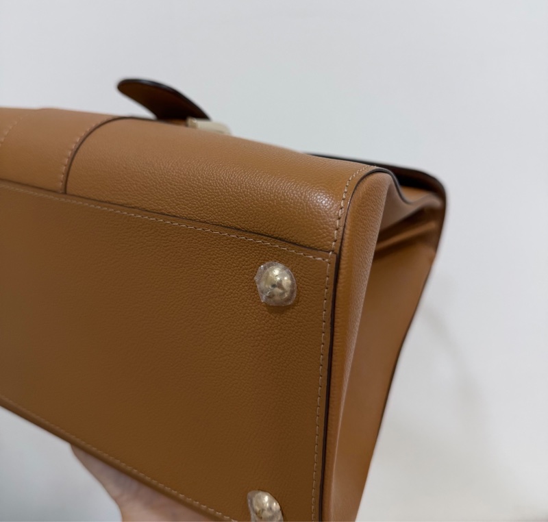 Delvaux 牛皮皮革Brillant MM 金扣 金棕色 手提包 肩背包 側背包 斜背包-16