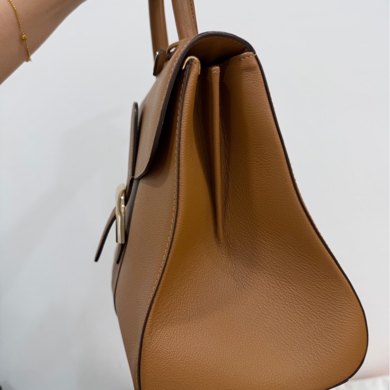 Delvaux 牛皮皮革Brillant MM 金扣 金棕色 手提包 肩背包 側背包 斜背包-19