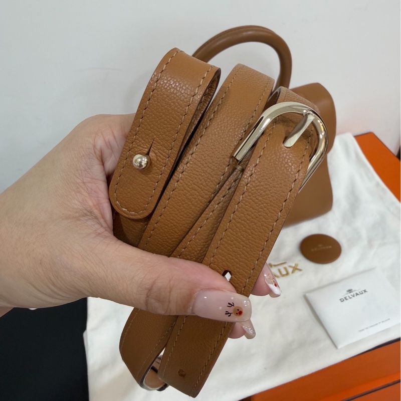 Delvaux 牛皮皮革Brillant MM 金扣 金棕色 手提包 肩背包 側背包 斜背包-20