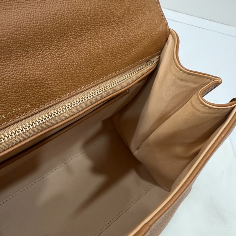 Delvaux 牛皮皮革Brillant MM 金扣 金棕色 手提包 肩背包 側背包 斜背包-24