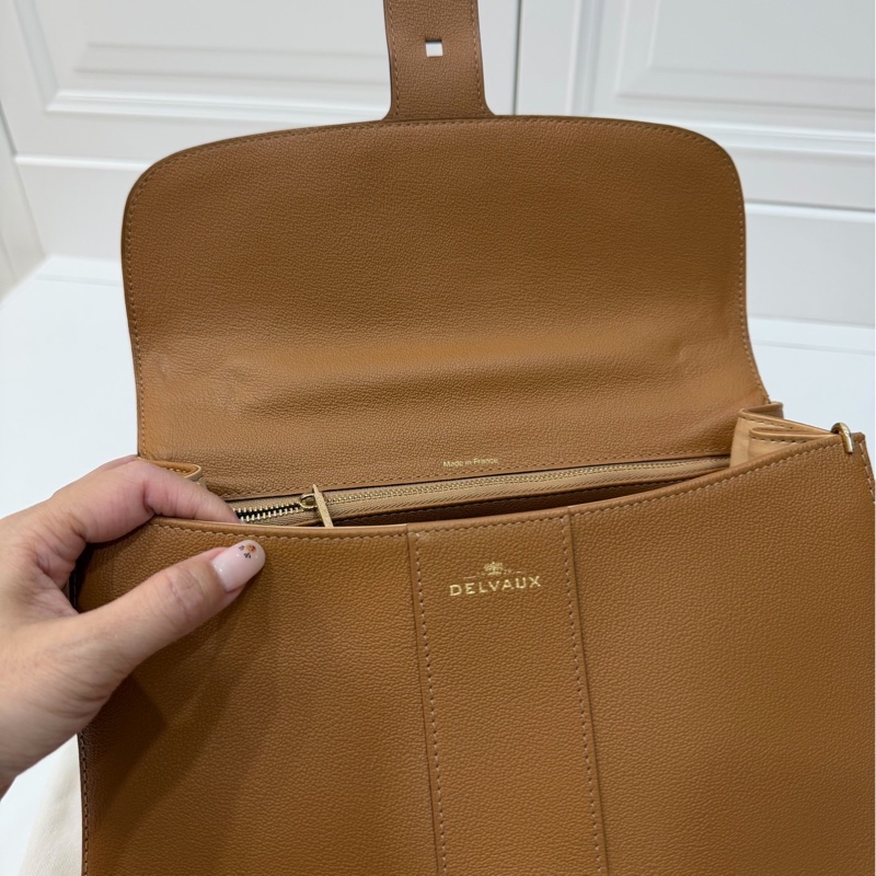 Delvaux 牛皮皮革Brillant MM 金扣 金棕色 手提包 肩背包 側背包 斜背包-25