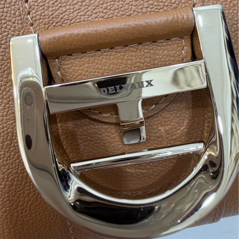 Delvaux 牛皮皮革Brillant MM 金扣 金棕色 手提包 肩背包 側背包 斜背包-26
