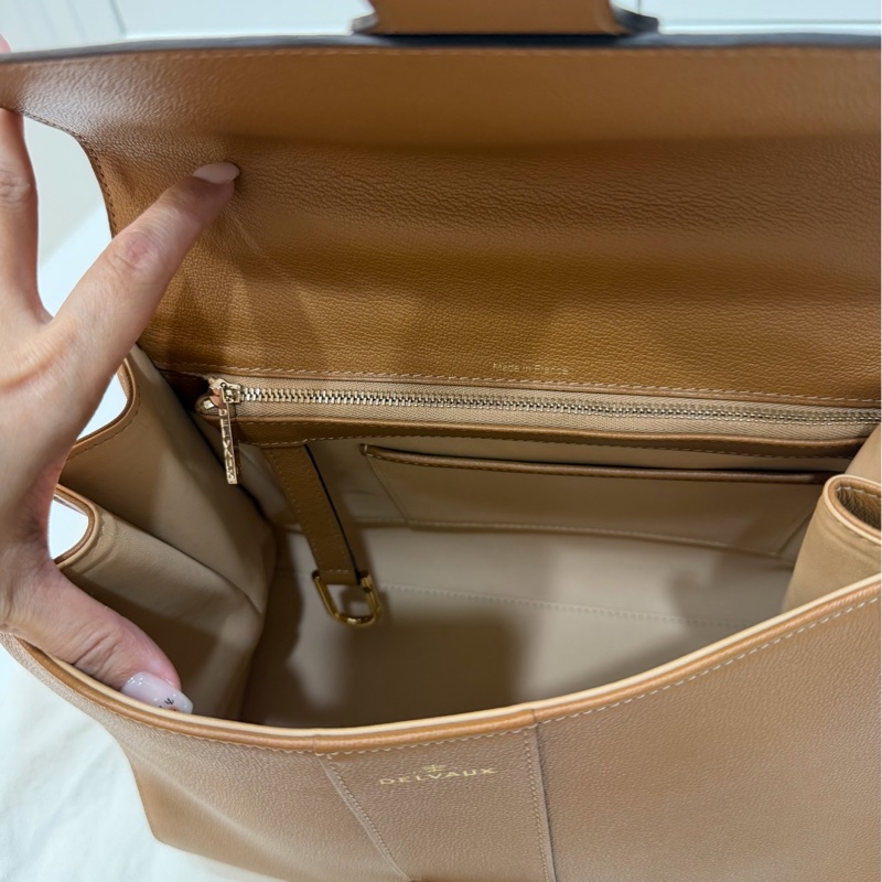 Delvaux 牛皮皮革Brillant MM 金扣 金棕色 手提包 肩背包 側背包 斜背包-28