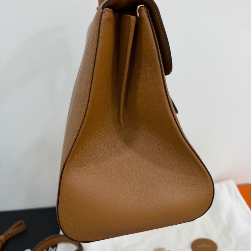 Delvaux 牛皮皮革Brillant MM 金扣 金棕色 手提包 肩背包 側背包 斜背包-33