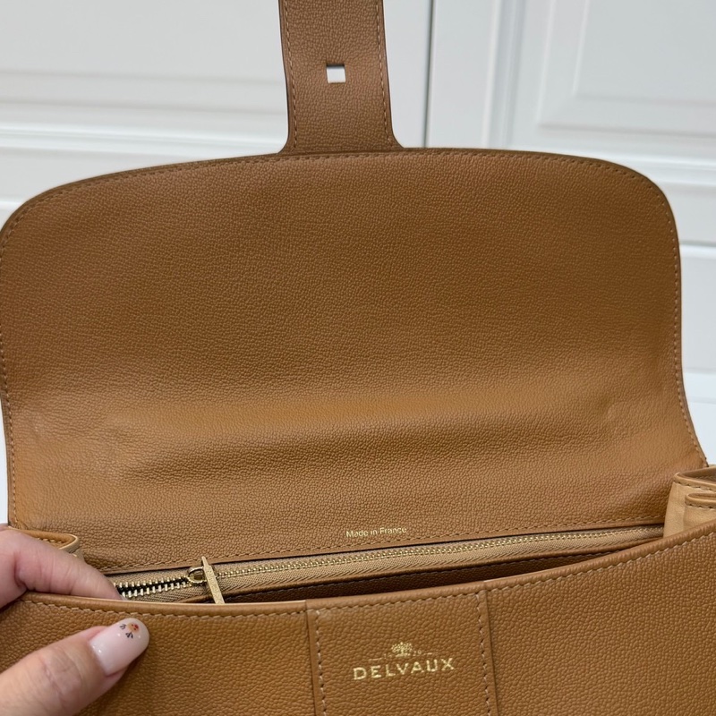 Delvaux 牛皮皮革Brillant MM 金扣 金棕色 手提包 肩背包 側背包 斜背包-34