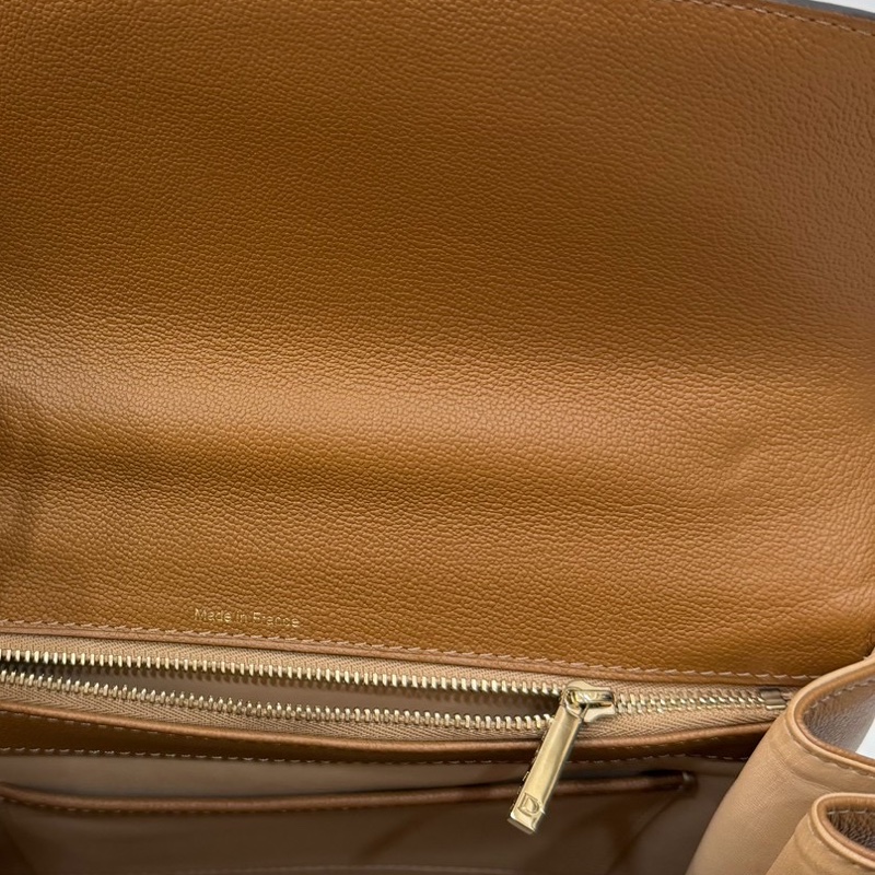 Delvaux 牛皮皮革Brillant MM 金扣 金棕色 手提包 肩背包 側背包 斜背包-35