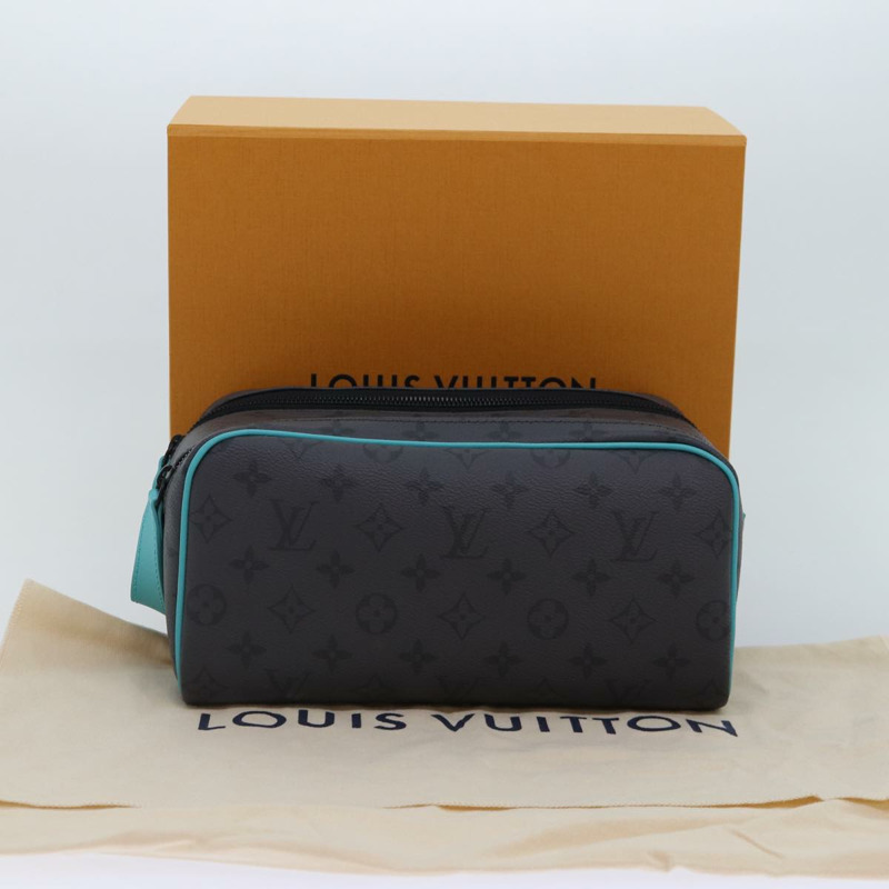 【日本直送】路易威登 Monogram Eclipse Reverse Dopp Kit Bag Turquoise M11482 Auth 89059SAM-11