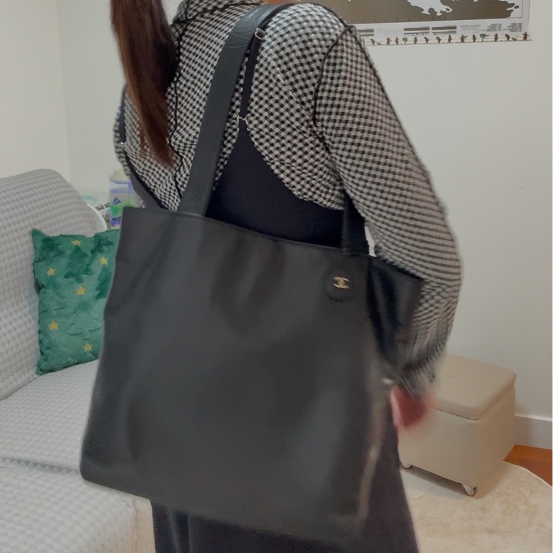 日本中古 Chanel 香奈兒肩背包 tote bag 黑色-8