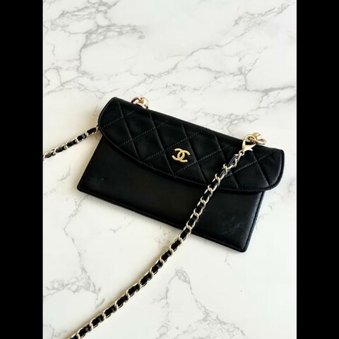 【LA LUNE】中古包 Chanel黑色小羊皮革包 WOC 斜背包 單肩包 側背包 二手包