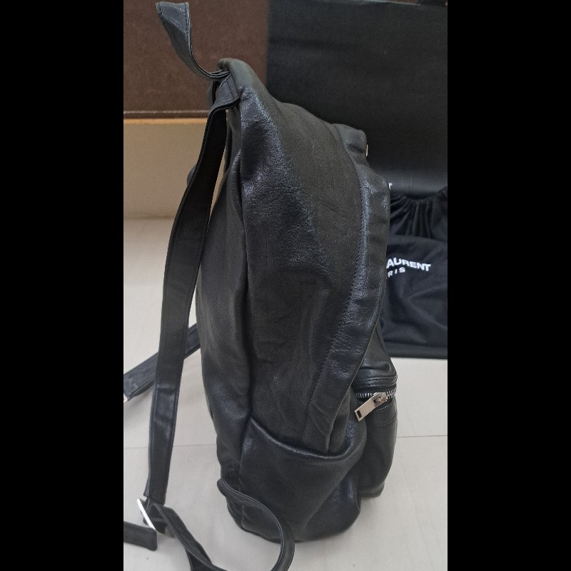 YSL 感恩節特價 聖羅蘭 經典黑色全皮革後背包-4