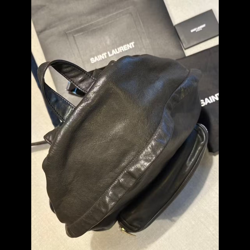 YSL 感恩節特價 聖羅蘭 經典黑色全皮革後背包-8