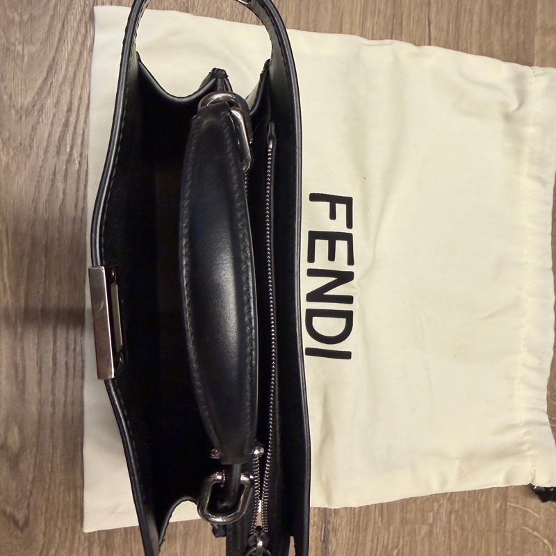 Fendi Peekaboo XCross 黑咖logo 肩背手提包-5