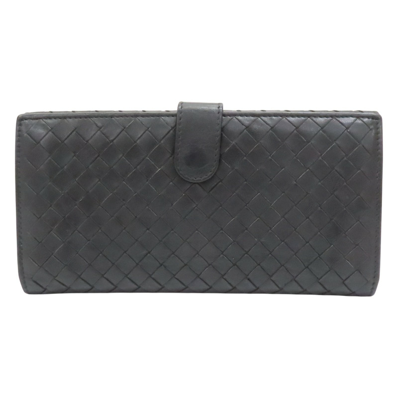 黑色 編織羊皮 扣式長夾 【BOTTEGA VENETA 寶緹嘉】 134075-0