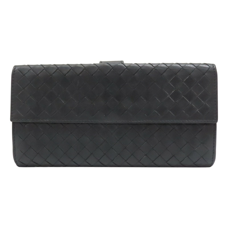 黑色 編織羊皮 扣式長夾 【BOTTEGA VENETA 寶緹嘉】 134075-1