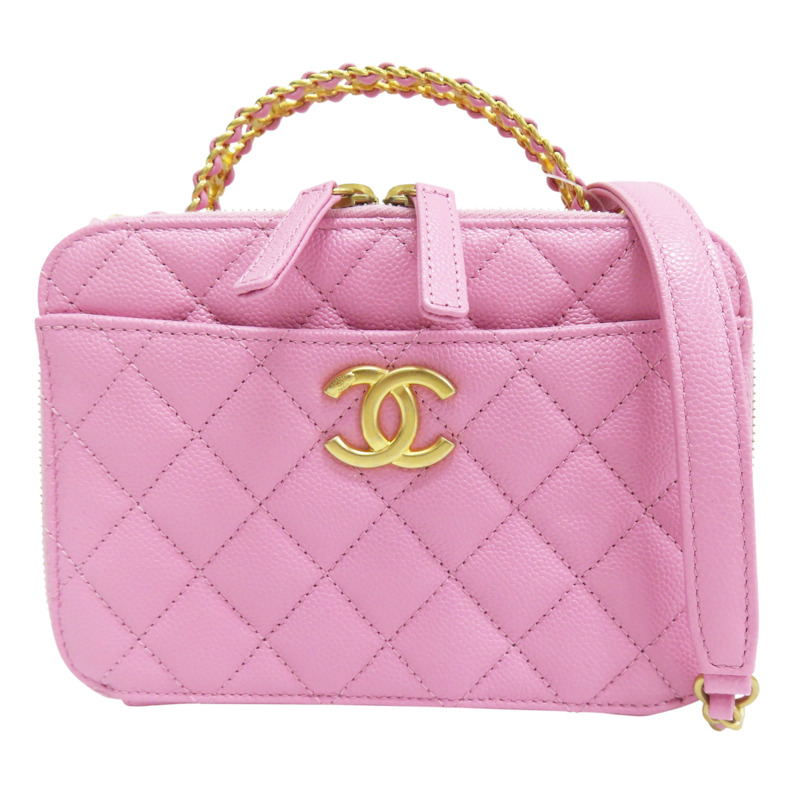 粉紫色 菱格紋 荔枝牛皮Pick Me Up Vanity 手把 鍊帶肩背包 金釦【CHANEL 香奈兒】 AS3221-0