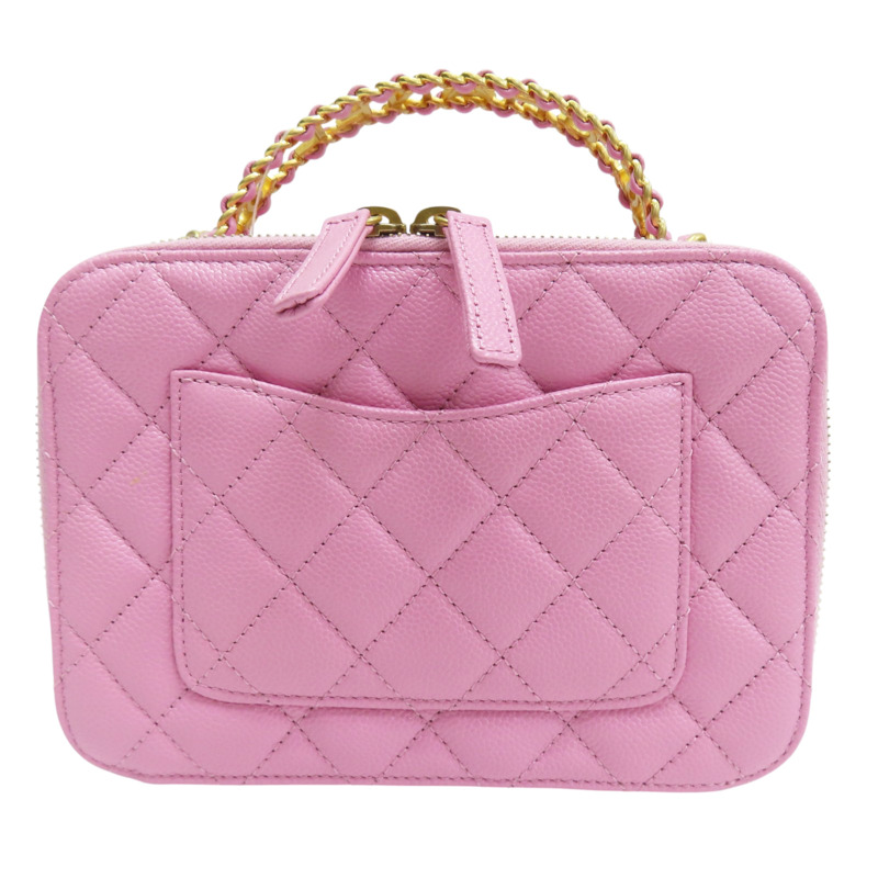 粉紫色 菱格紋 荔枝牛皮Pick Me Up Vanity 手把 鍊帶肩背包 金釦【CHANEL 香奈兒】 AS3221-1