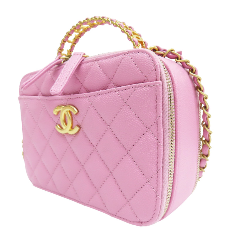 粉紫色 菱格紋 荔枝牛皮Pick Me Up Vanity 手把 鍊帶肩背包 金釦【CHANEL 香奈兒】 AS3221-2