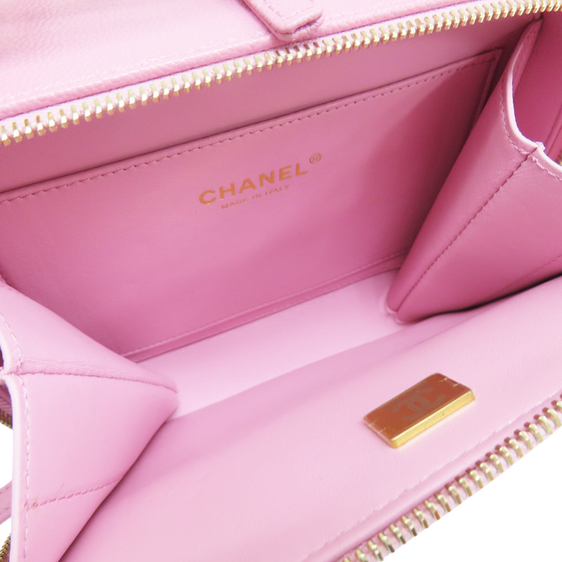粉紫色 菱格紋 荔枝牛皮Pick Me Up Vanity 手把 鍊帶肩背包 金釦【CHANEL 香奈兒】 AS3221-4