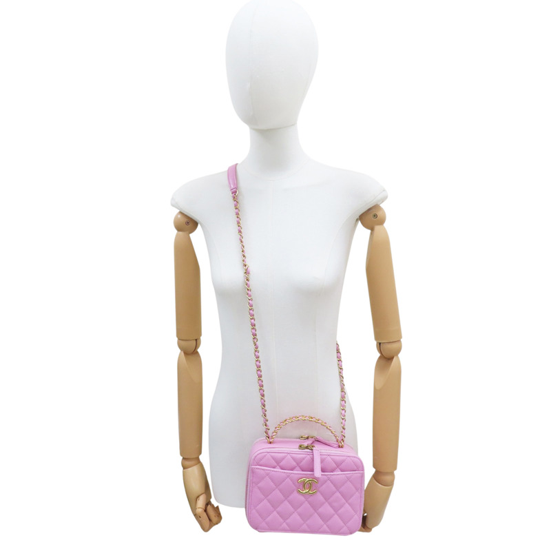 粉紫色 菱格紋 荔枝牛皮Pick Me Up Vanity 手把 鍊帶肩背包 金釦【CHANEL 香奈兒】 AS3221-8